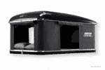 Geöffnetes Airtop Dachzelt Hartschale von Autohome in schwarz geöffnet mit Kissen